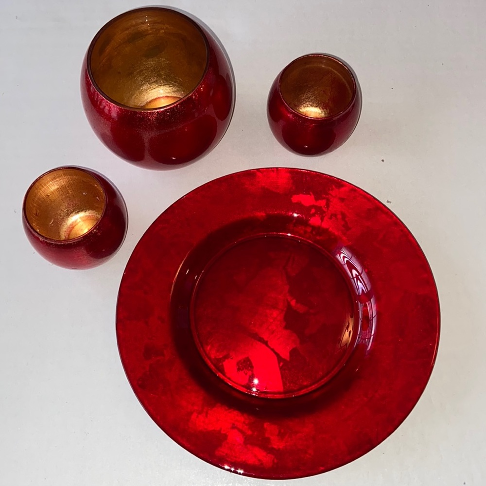 Red Candle Holders and Candle Plate